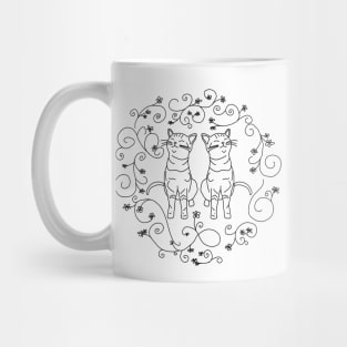 Two Happy Cats Doodle Black Line Drawing Mug